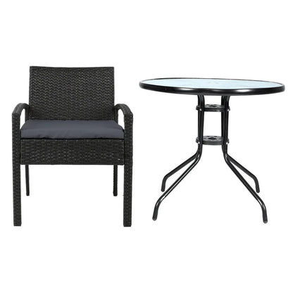 Gardeon 3PC Bistro Set Outdoor Furniture Rattan Table Chairs Cushion Patio Garden Felix - Mekamart Australia