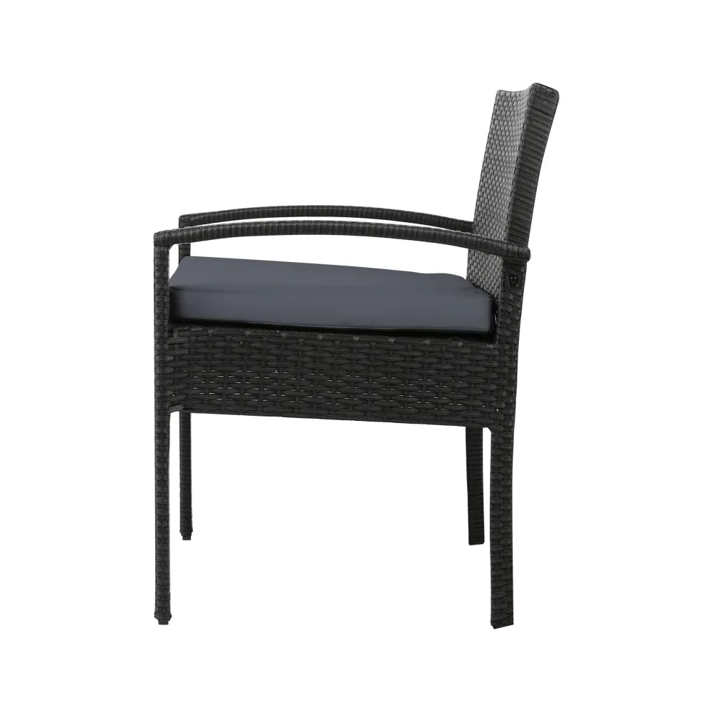 Gardeon 3PC Bistro Set Outdoor Furniture Rattan Table Chairs Cushion Patio Garden Felix - Mekamart Australia