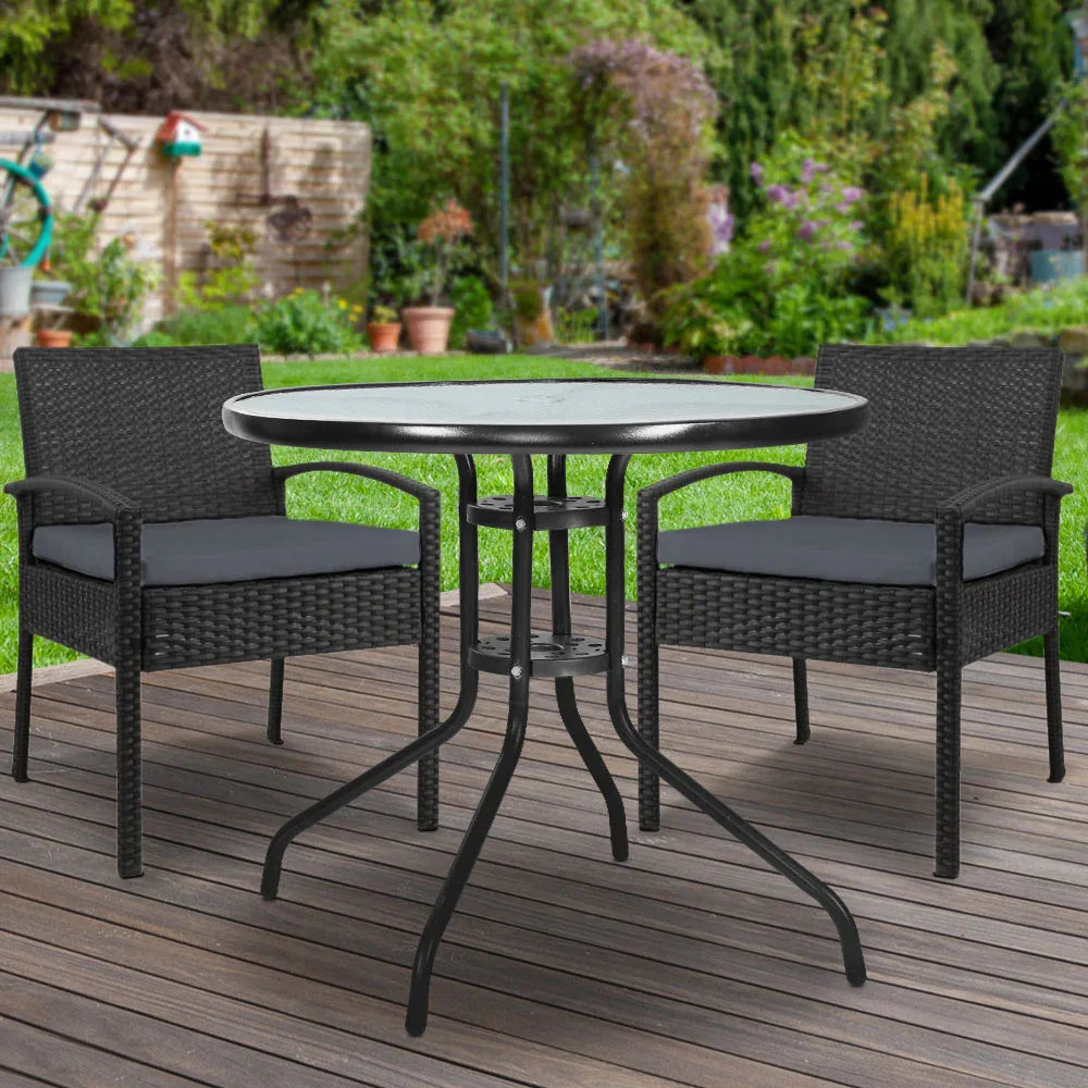 Gardeon 3PC Bistro Set Outdoor Furniture Rattan Table Chairs Cushion Patio Garden Felix - Mekamart Australia