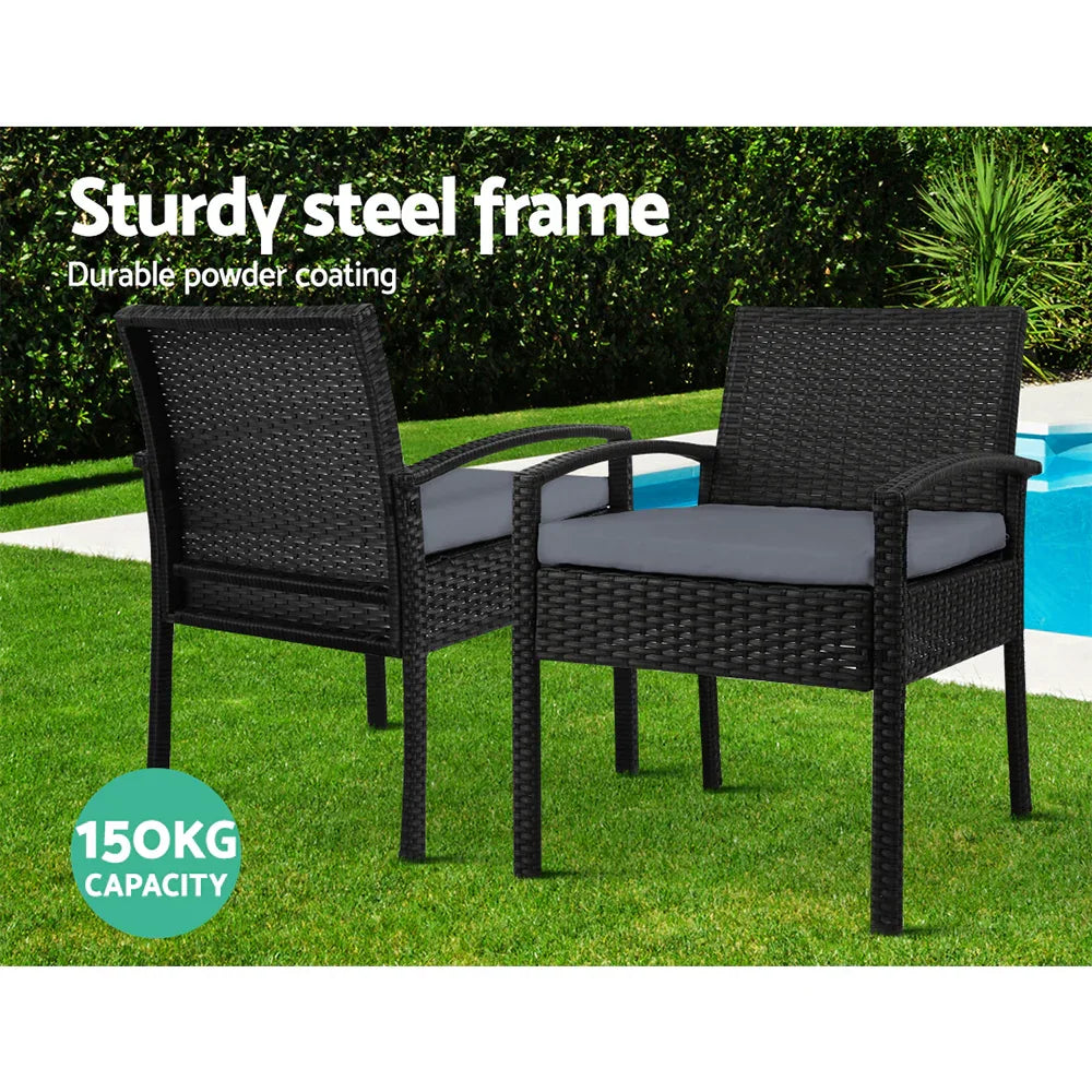 Gardeon 3PC Bistro Set Outdoor Furniture Rattan Table Chairs Cushion Patio Garden Felix - Mekamart Australia