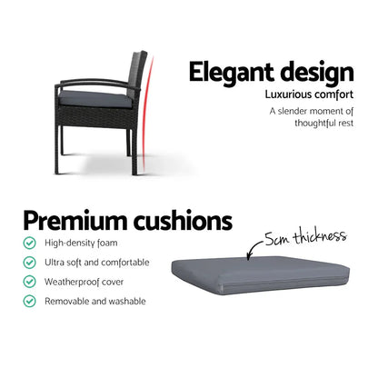 Gardeon 3PC Bistro Set Outdoor Furniture Rattan Table Chairs Cushion Patio Garden Felix - Mekamart Australia