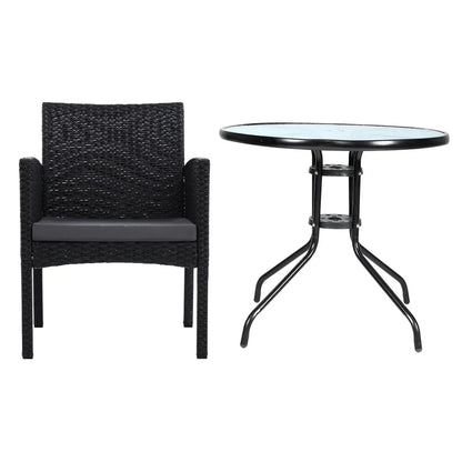 Gardeon 3PC Bistro Set Outdoor Furniture Rattan Table Chairs Cushion Patio Garden Ezra - Mekamart Australia