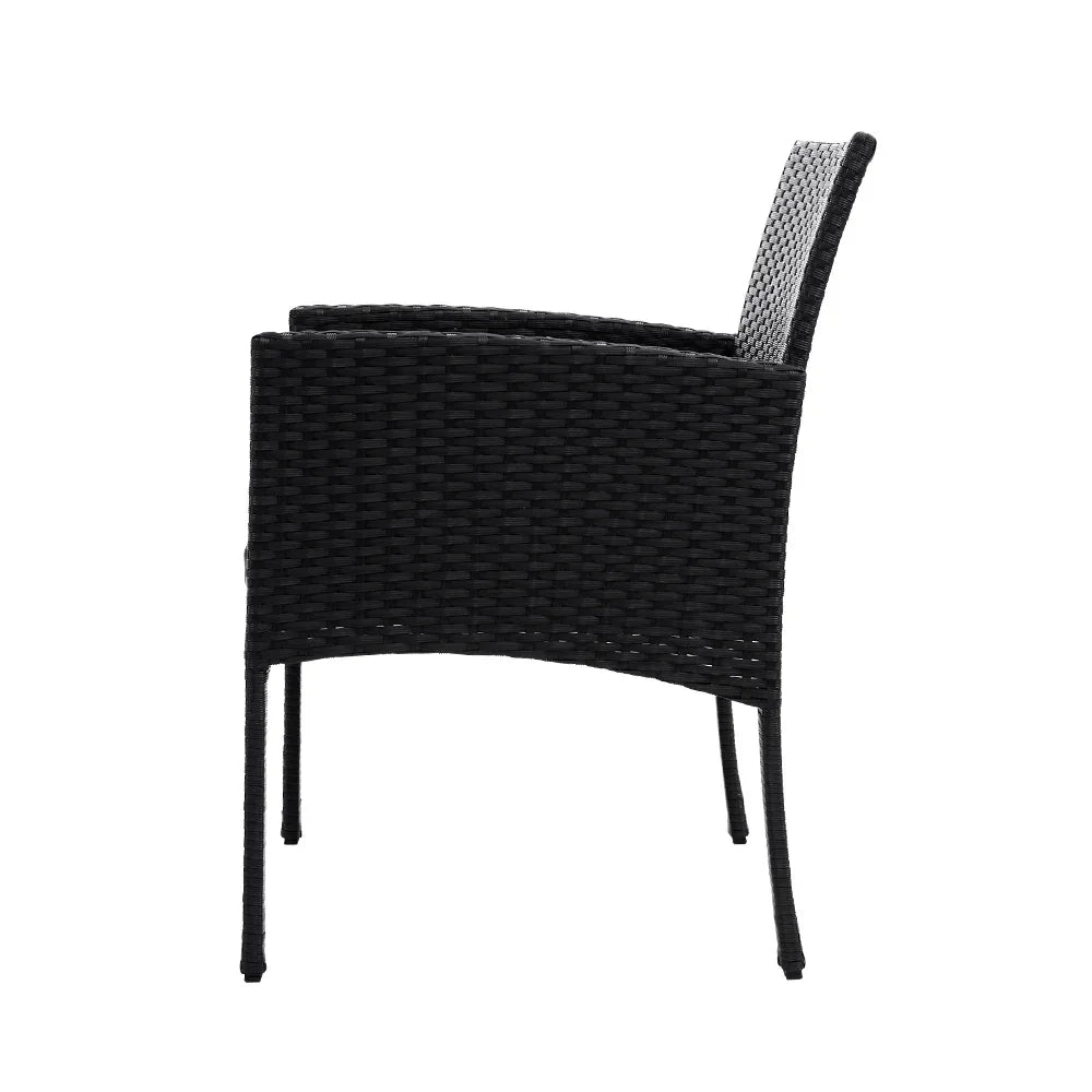 Gardeon 3PC Bistro Set Outdoor Furniture Rattan Table Chairs Cushion Patio Garden Ezra - Mekamart Australia