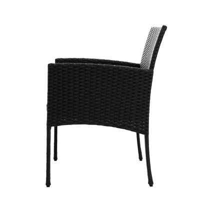 Gardeon 3PC Bistro Set Outdoor Furniture Rattan Table Chairs Cushion Patio Garden Ezra - Mekamart Australia
