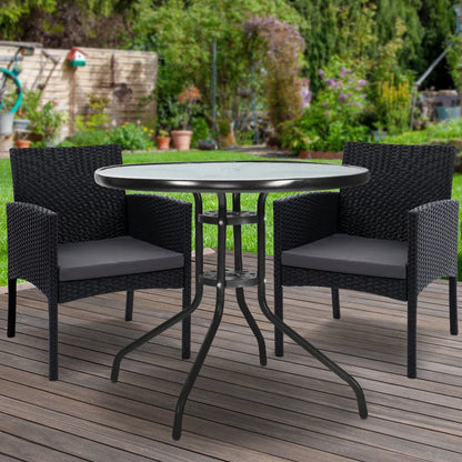 Gardeon 3PC Bistro Set Outdoor Furniture Rattan Table Chairs Cushion Patio Garden Ezra - Mekamart Australia