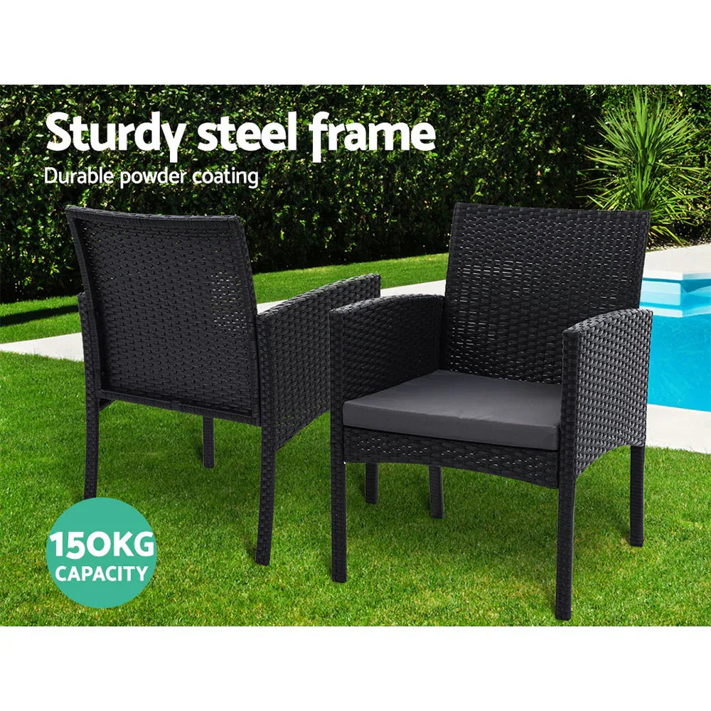 Gardeon 3PC Bistro Set Outdoor Furniture Rattan Table Chairs Cushion Patio Garden Ezra - Mekamart Australia
