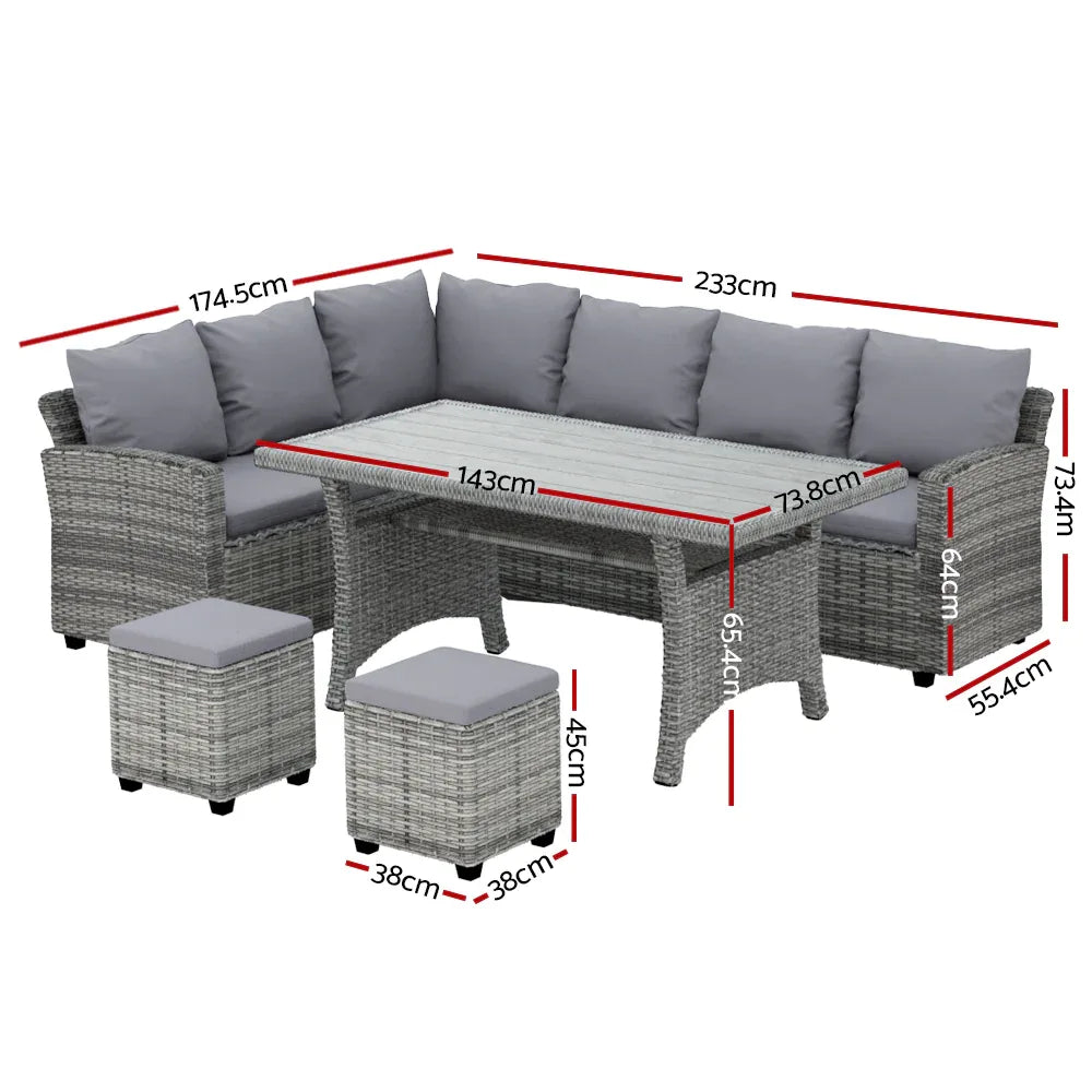 Gardeon Outdoor Dining Set Wicker Table Chairs Setting 8 Seater - Mekamart Australia