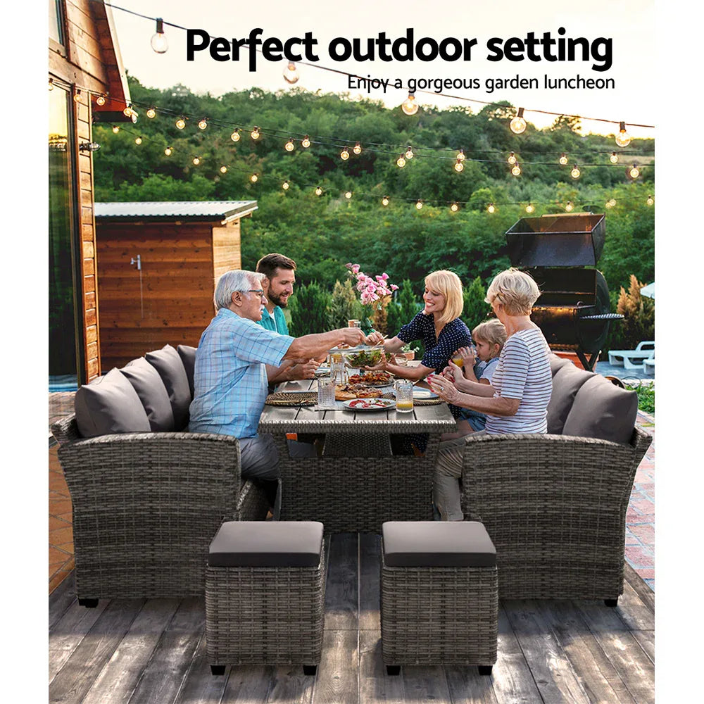 Gardeon Outdoor Dining Set Wicker Table Chairs Setting 8 Seater - Mekamart Australia
