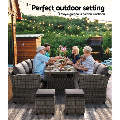 Gardeon Outdoor Dining Set Wicker Table Chairs Setting 8 Seater - Mekamart Australia