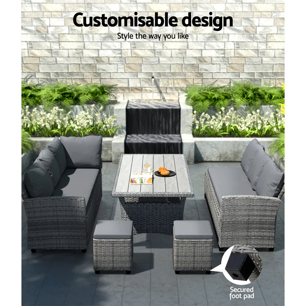 Gardeon Outdoor Dining Set Wicker Table Chairs Setting 8 Seater - Mekamart Australia