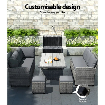 Gardeon Outdoor Dining Set Wicker Table Chairs Setting 8 Seater - Mekamart Australia