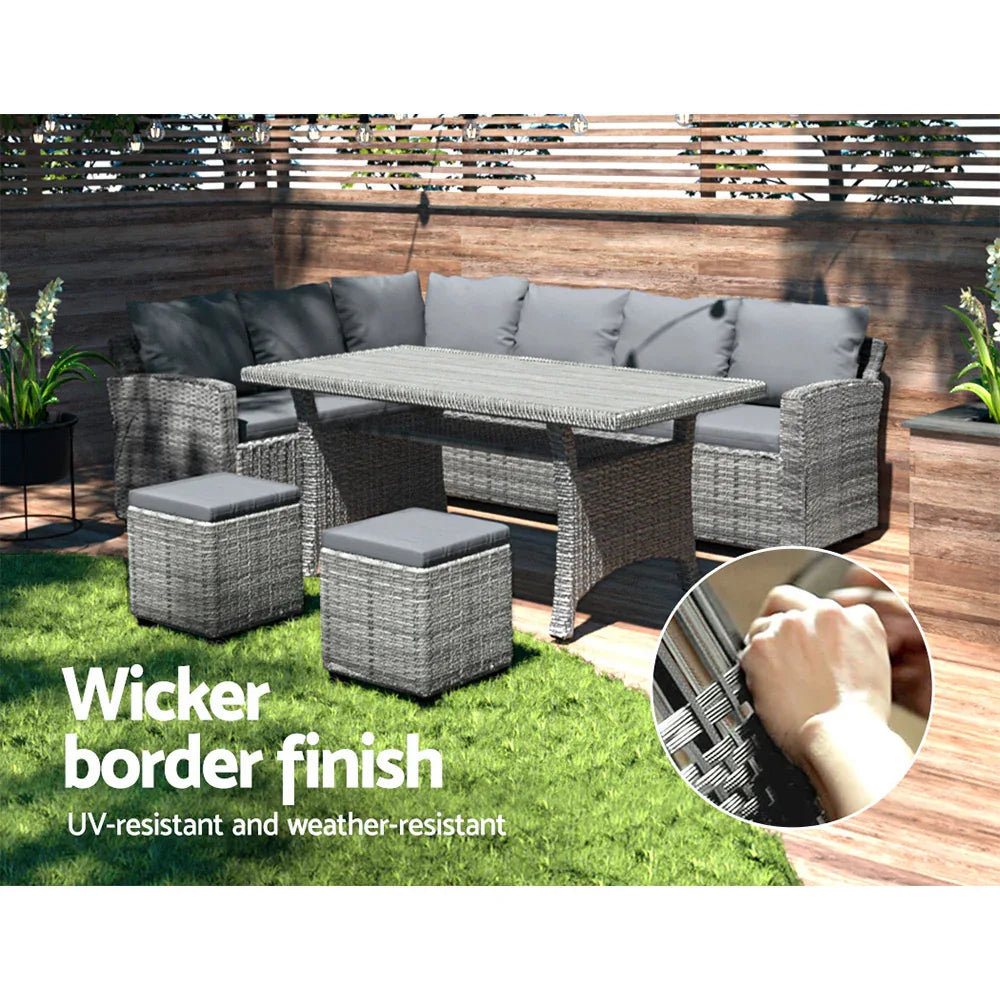 Gardeon Outdoor Dining Set Wicker Table Chairs Setting 8 Seater - Mekamart Australia