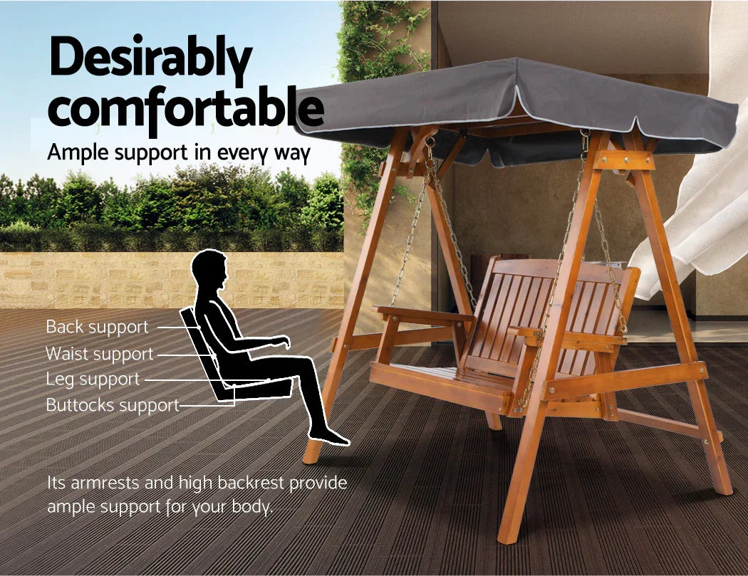 Gardeon Swing Chair Wooden Garden Bench Canopy 2 Seater Outdoor Furniture - Mekamart Australia