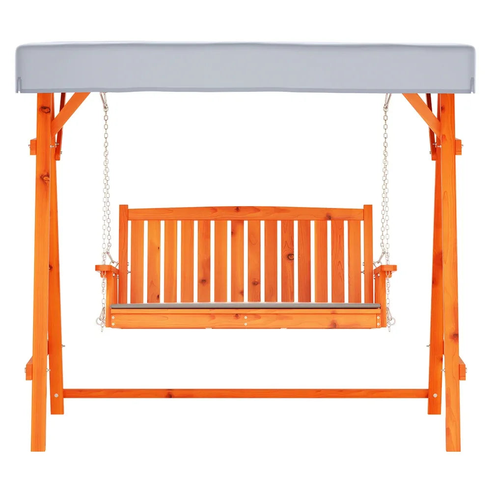Gardeon Outdoor Wooden Swing Chair Garden Bench Canopy Cushion 3 Seater Teak - Mekamart Australia