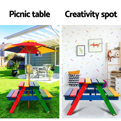 Keezi Kids Wooden Picnic Table Set with Umbrella - Mekamart Australia