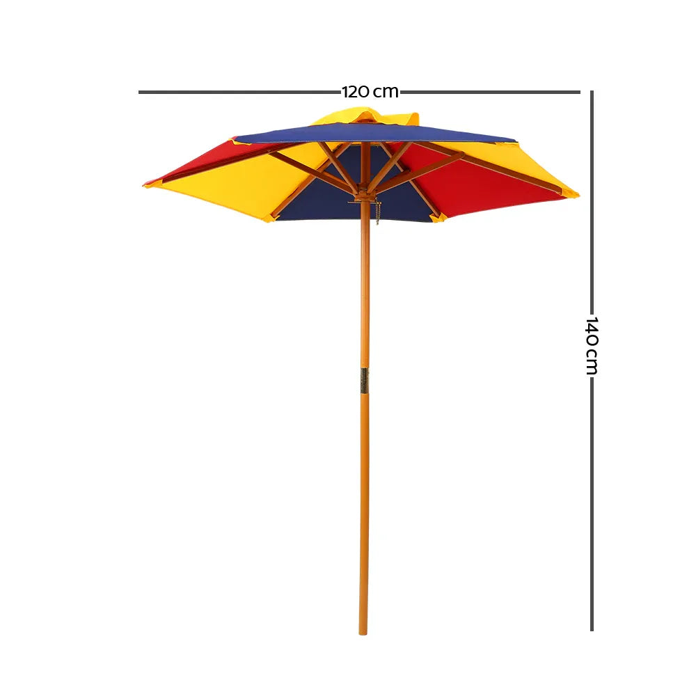 Keezi Kids Wooden Picnic Table Set with Umbrella - Mekamart Australia