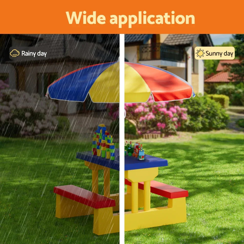 Keezi Kids Outdoor Table and Chairs Set Picnic Bench Umbrella Children Indoor - Mekamart Australia