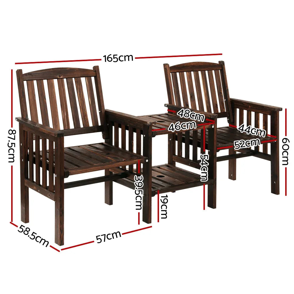 Gardeon Outdoor Garden Bench Loveseat Wooden Table Chairs Patio Furniture Charcoal - Mekamart Australia