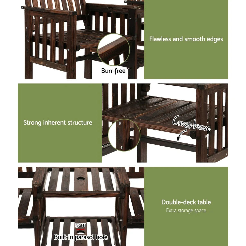 Gardeon Outdoor Garden Bench Loveseat Wooden Table Chairs Patio Furniture Charcoal - Mekamart Australia