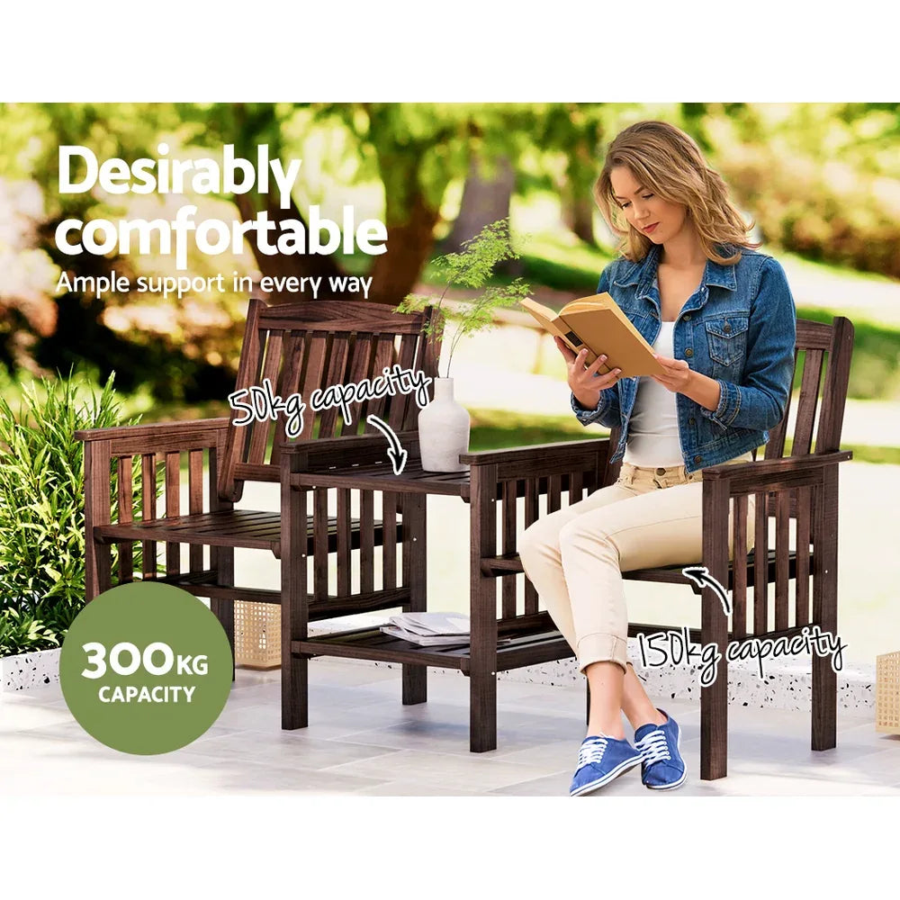 Gardeon Outdoor Garden Bench Loveseat Wooden Table Chairs Patio Furniture Charcoal - Mekamart Australia