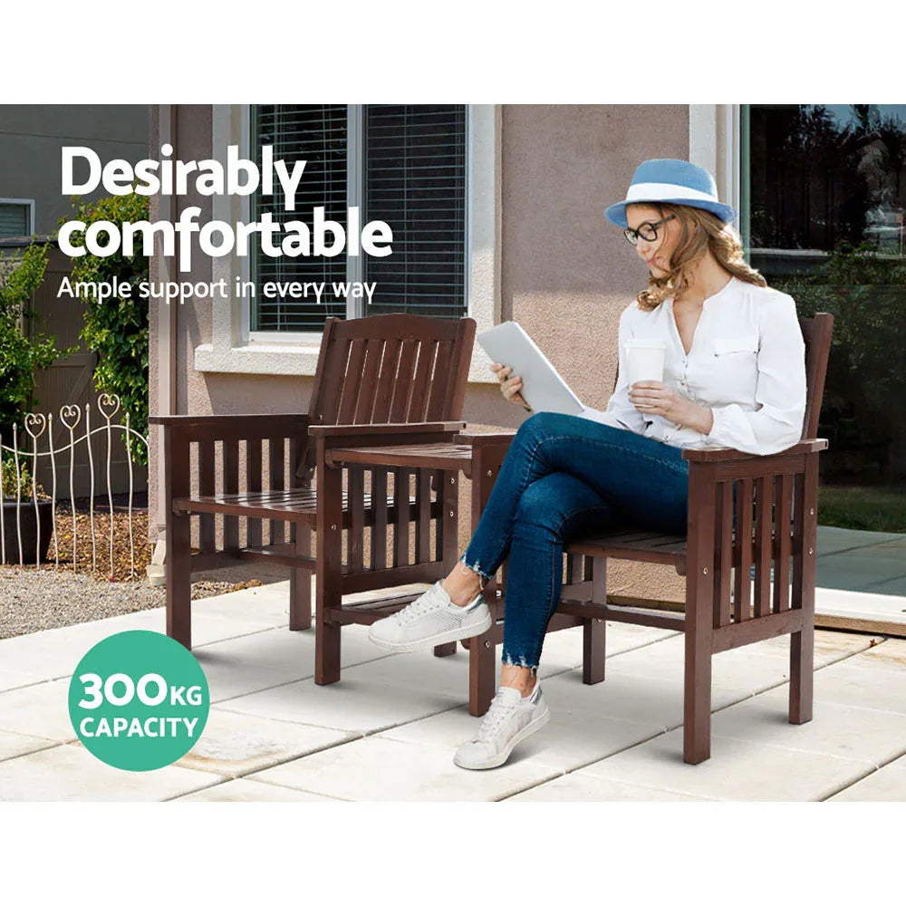 Gardeon Outdoor Garden Bench Loveseat Wooden Table Chairs Patio Furniture Charcoal - Mekamart Australia