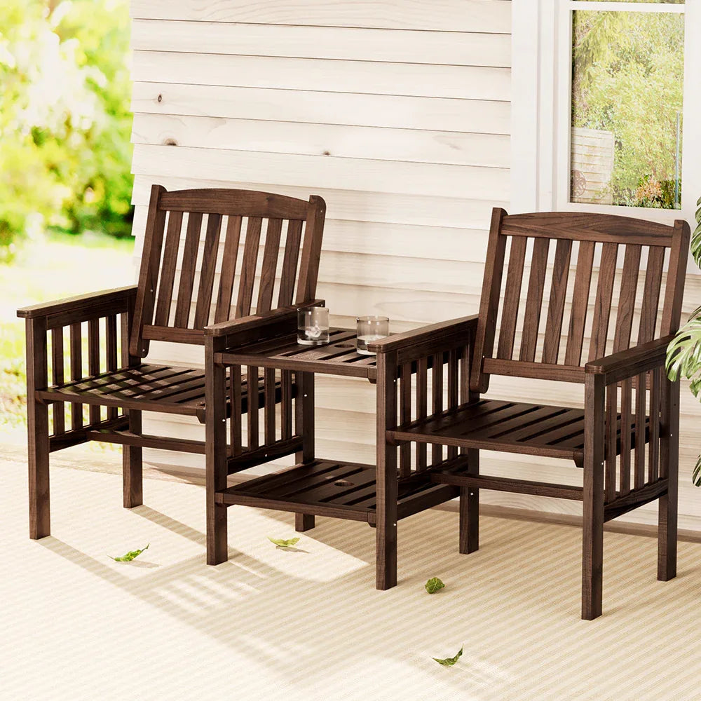 Gardeon Outdoor Garden Bench Loveseat Wooden Table Chairs Patio Furniture Charcoal - Mekamart Australia