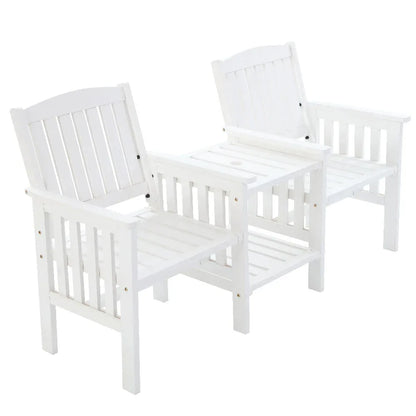 Gardeon Outdoor Garden Bench Loveseat Wooden Table Chairs Patio Furniture White - Mekamart Australia