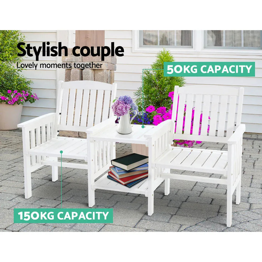 Gardeon Outdoor Garden Bench Loveseat Wooden Table Chairs Patio Furniture White - Mekamart Australia