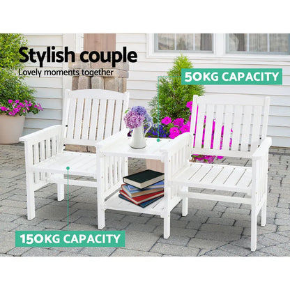 Gardeon Outdoor Garden Bench Loveseat Wooden Table Chairs Patio Furniture White - Mekamart Australia