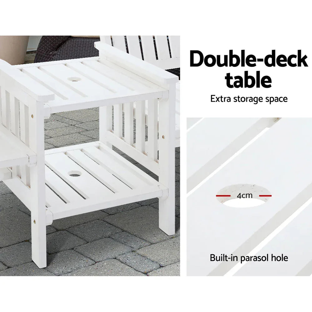 Gardeon Outdoor Garden Bench Loveseat Wooden Table Chairs Patio Furniture White - Mekamart Australia