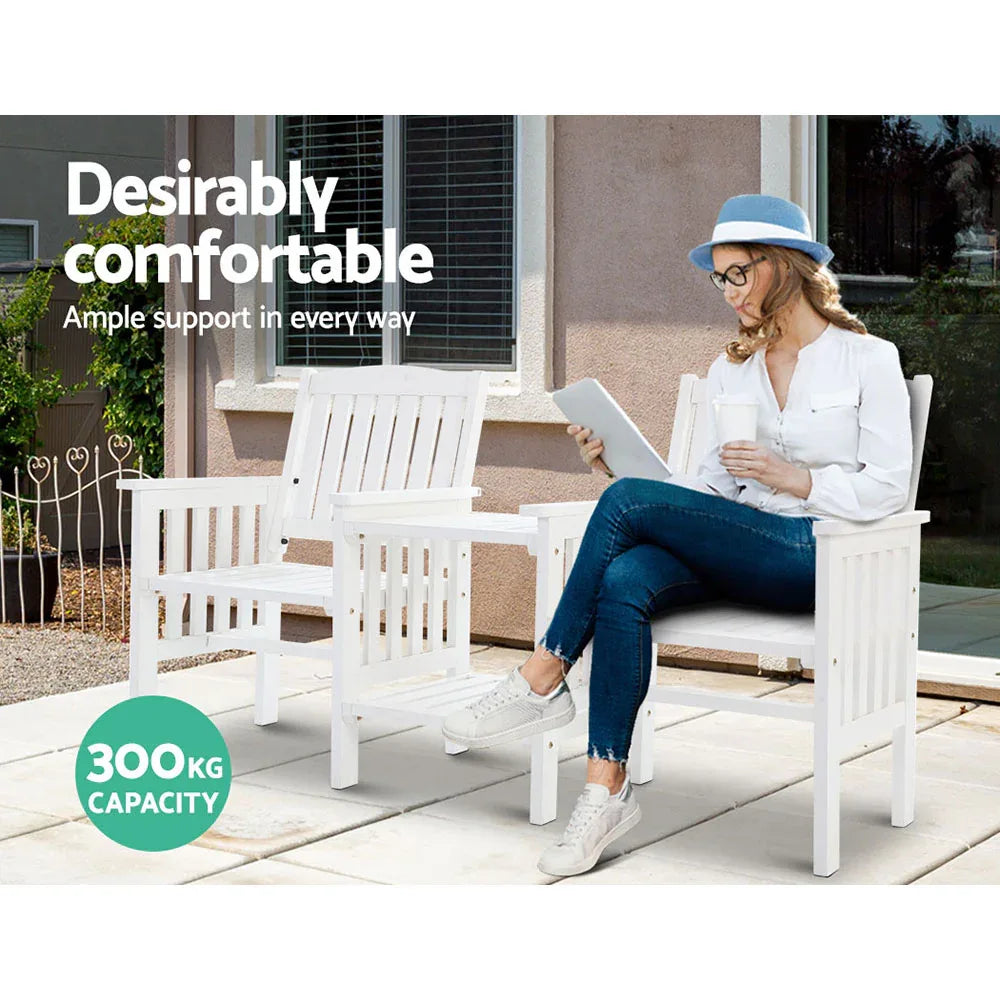 Gardeon Outdoor Garden Bench Loveseat Wooden Table Chairs Patio Furniture White - Mekamart Australia