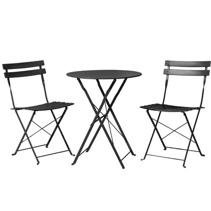 Gardeon 3PC Outdoor Bistro Set Steel Table and Chairs Patio Furniture Black - Mekamart Australia