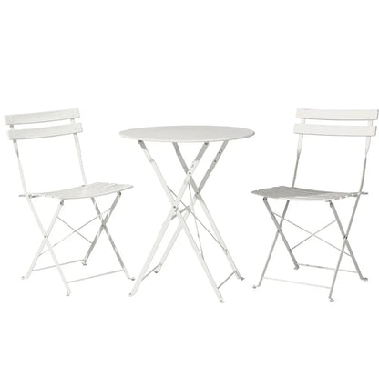 Gardeon 3PC Outdoor Bistro Set Steel Table and Chairs Patio Furniture White - Mekamart Australia