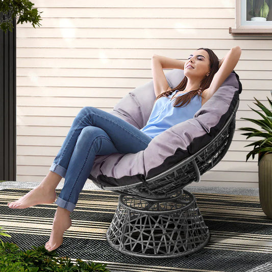Gardeon Outdoor Chairs Outdoor Furniture Papasan Chair Wicker Patio Garden Grey - Mekamart Australia