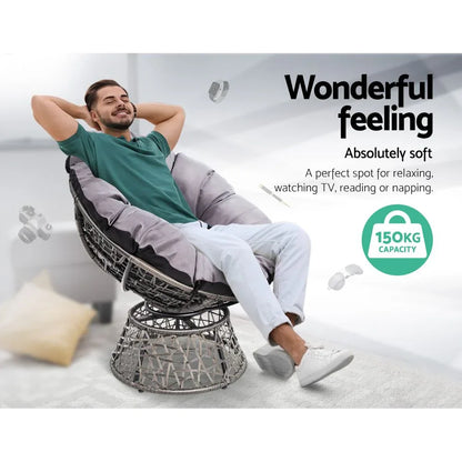 Gardeon Outdoor Chairs Outdoor Furniture Papasan Chair Wicker Patio Garden Grey - Mekamart Australia