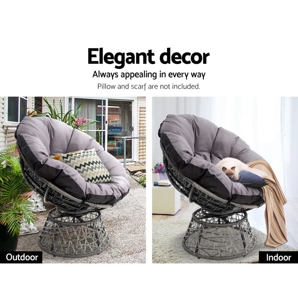 Gardeon Outdoor Chairs Outdoor Furniture Papasan Chair Wicker Patio Garden Grey - Mekamart Australia