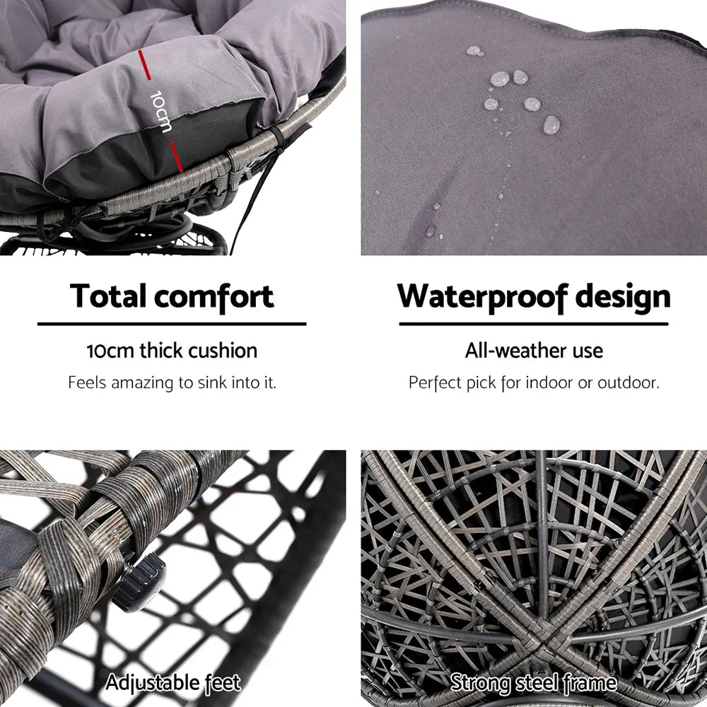 Gardeon Outdoor Chairs Outdoor Furniture Papasan Chair Wicker Patio Garden Grey - Mekamart Australia
