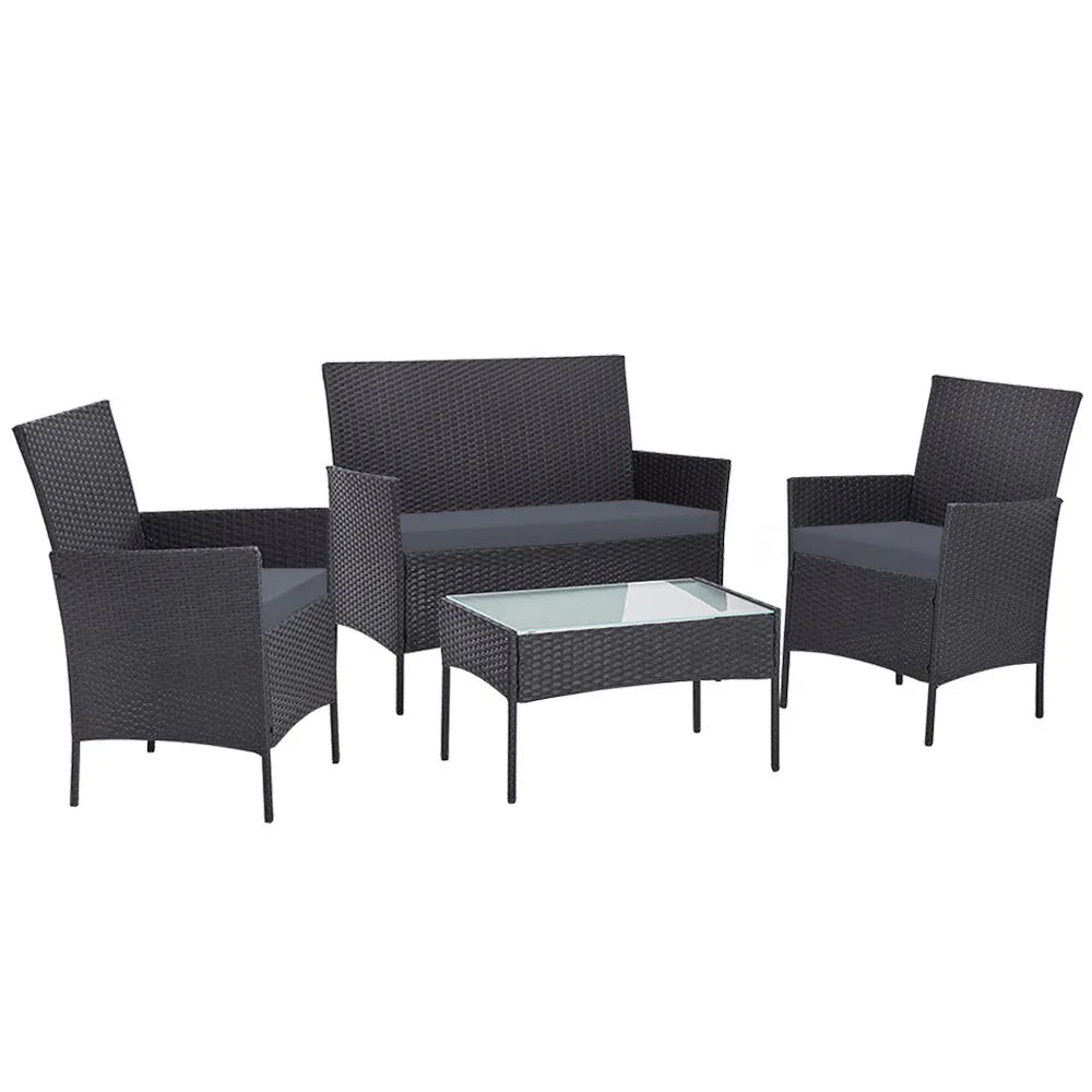 Gardeon 4 Seater Outdoor Sofa Set Wicker Setting Table Chair Furniture Dark Grey - Mekamart Australia