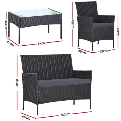Gardeon 4 Seater Outdoor Sofa Set Wicker Setting Table Chair Furniture Dark Grey - Mekamart Australia