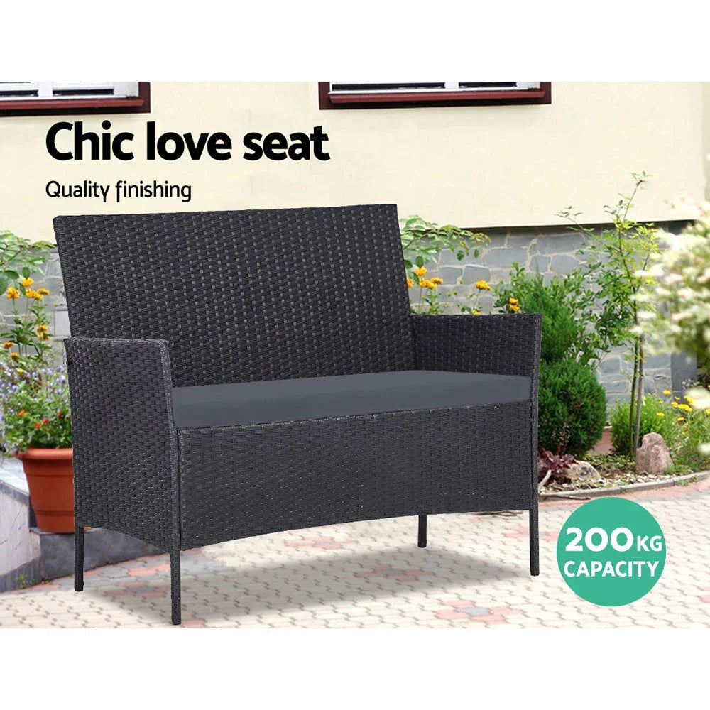 Gardeon 4 Seater Outdoor Sofa Set Wicker Setting Table Chair Furniture Dark Grey - Mekamart Australia