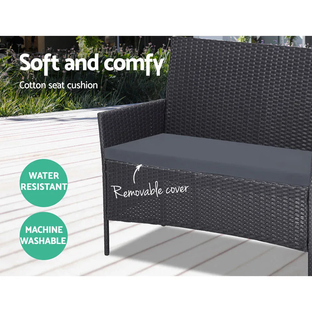 Gardeon 4 Seater Outdoor Sofa Set Wicker Setting Table Chair Furniture Dark Grey - Mekamart Australia