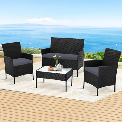 Gardeon 4 Seater Outdoor Sofa Set Wicker Setting Table Chair Furniture Dark Grey - Mekamart Australia