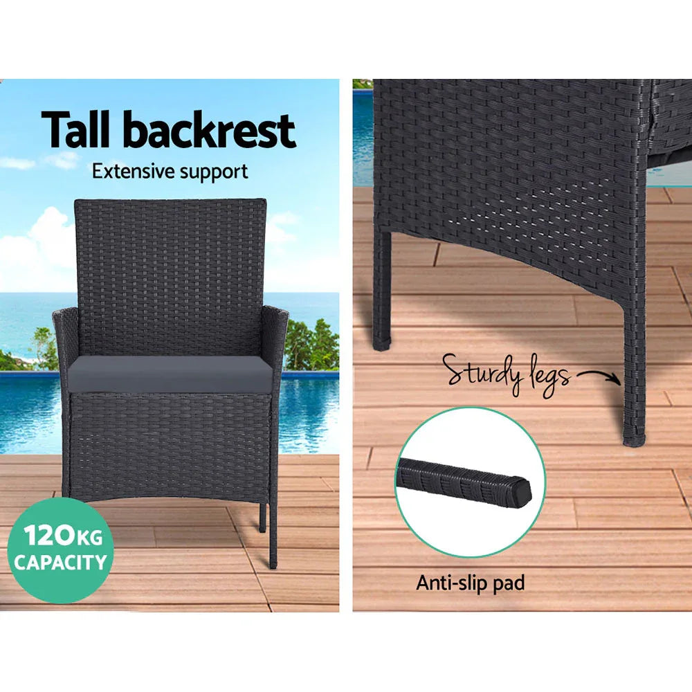 Gardeon 4 Seater Outdoor Sofa Set with Storage Cover Wicker Table Chair DarkGrey - Mekamart Australia