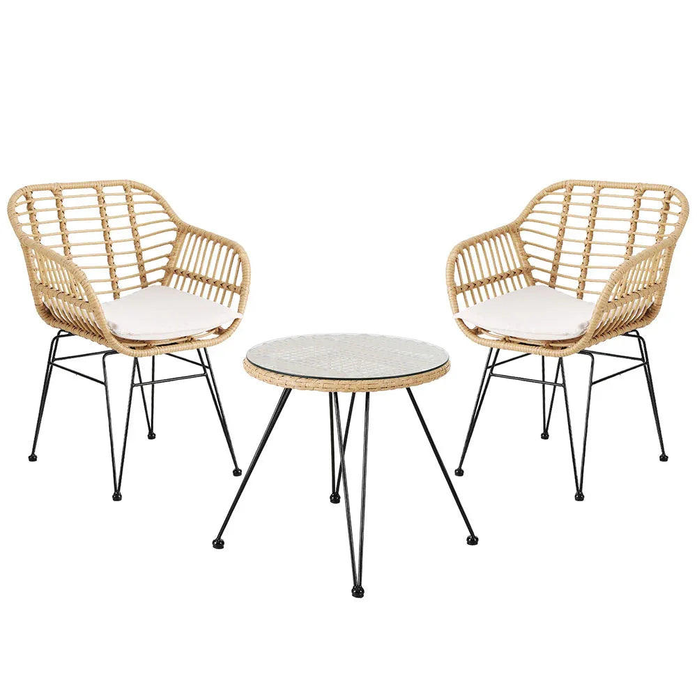 Gardeon 3PC Outdoor Furniture Bistro Set Lounge Setting Table Chairs Cushion Patio Grey - Mekamart Australia