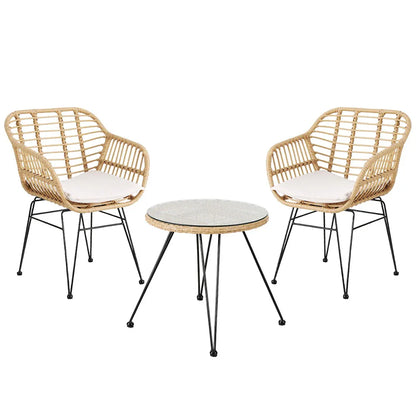 Gardeon 3PC Outdoor Furniture Bistro Set Lounge Setting Table Chairs Cushion Patio Grey - Mekamart Australia
