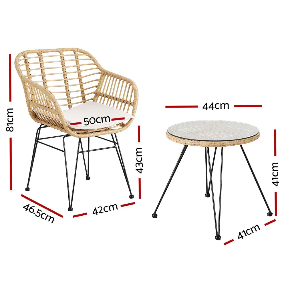 Gardeon 3PC Outdoor Furniture Bistro Set Lounge Setting Table Chairs Cushion Patio Grey - Mekamart Australia