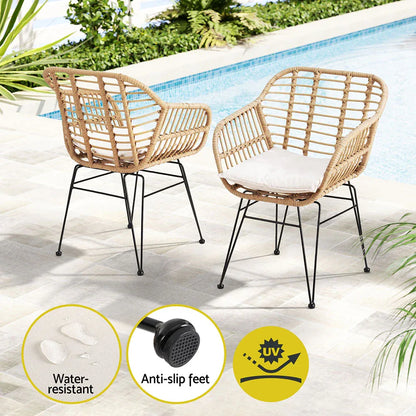 Gardeon 3PC Outdoor Furniture Bistro Set Lounge Setting Table Chairs Cushion Patio Grey - Mekamart Australia