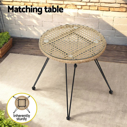 Gardeon 3PC Outdoor Furniture Bistro Set Lounge Setting Table Chairs Cushion Patio Grey - Mekamart Australia
