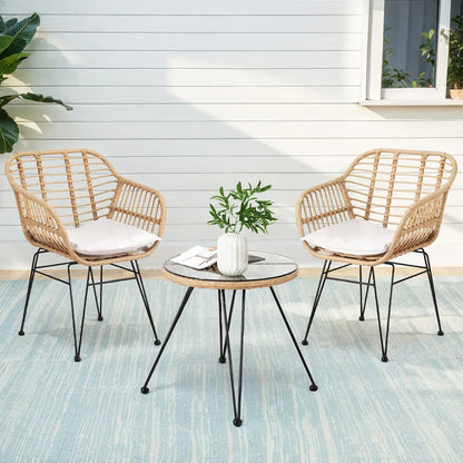Gardeon 3PC Outdoor Furniture Bistro Set Lounge Setting Table Chairs Cushion Patio Grey - Mekamart Australia