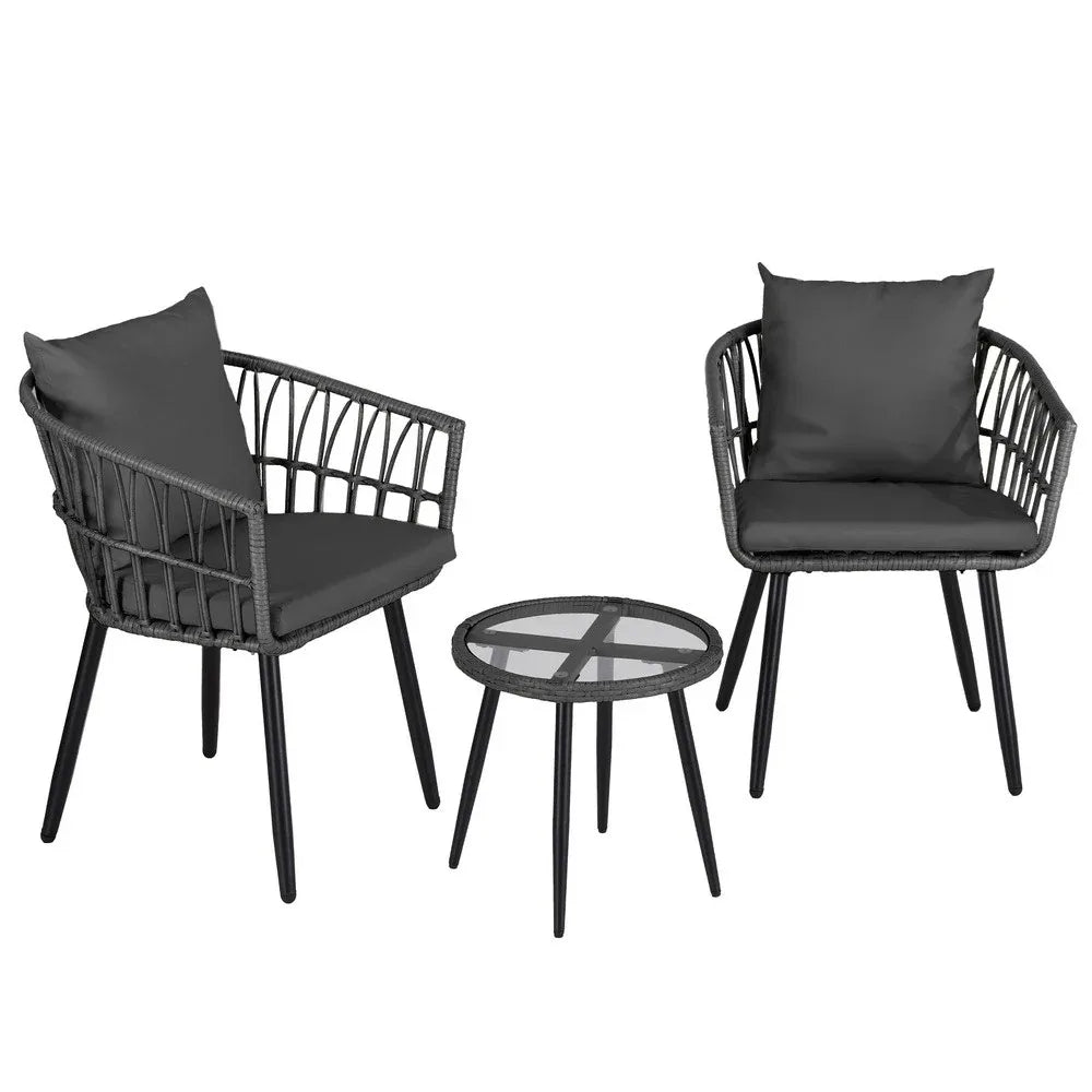 Gardeon 3PC Outdoor Bistro Set Patio Furniture Lounge Setting Table and Chairs Grey - Mekamart Australia
